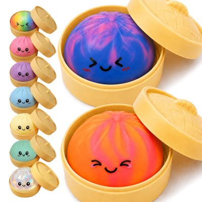 2PCS Tie Dye Dumpling Squishies Toys with Food Steamer,Colorful Squeeze Dough Fidget Sensory Stress Balls,Hand Desk Toys for Stress Relief Squishies Dumpling Gifts,Blue&Orange