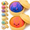 2PCS Tie Dye Dumpling Squishies Toys with Food Steamer,Colorful Squeeze Dough Fidget Sensory Stress Balls,Hand Desk Toys for Stress Relief Squishies Dumpling Gifts,Blue&Orange view 1