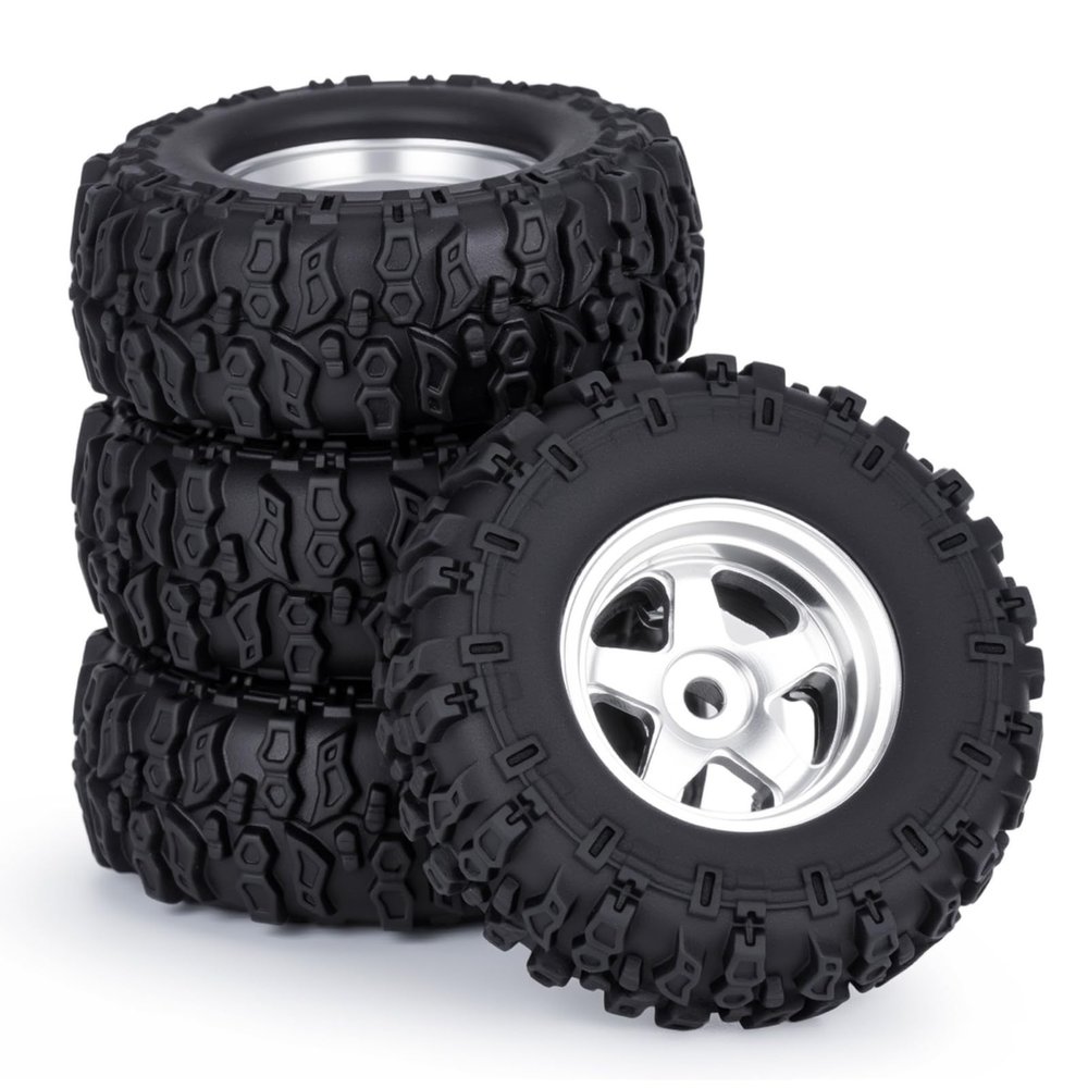 0.7" Aluminum 5-Spoke Beadlock Wheels Tires for 1/30 Axial SCX30 RC Crawler Upgrade Parts (Silver Wheels with Tires)