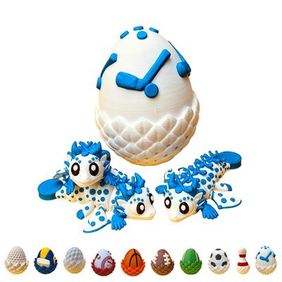 Baseball Dragon & Egg, 3Pc Winged Dragon Fidget Toy, 3D Dragon Eggs with Dragon Inside, 3D Printed Dragon Egg, Articulated Winged Dragon Fidget Toy, Sports Ball Style Dragons (3, Ice Hockey)