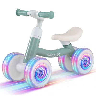 BABY JOY Balance Bike, 4 Wheels Lighting Toddler Bike for 1-3 Years with Adjustable Handlebar &Seat, Carbon Steel Frame and No Pedal, Baby Walker for Boys Girls Gift (Green)
