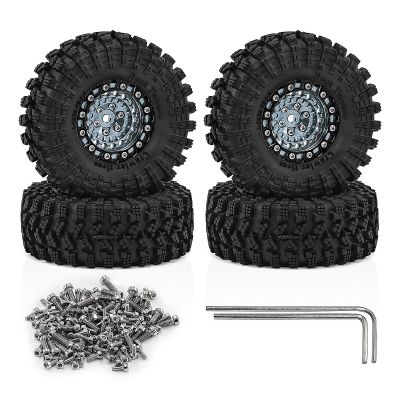 4Pack 1.3 Wheel Tires Set Aluminum Alloy Wheels and 7026mm Tires W344 Compatible with TRX4M SCX24 for 1/18 1/24 RC Crawler Car Upgrade Accessories (Titanium Color)