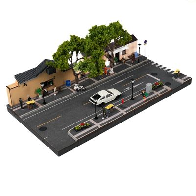 1/64 Modular Cafe Landmark Diorama with LED Street Lamps, Diecast Cars & Figure - Miniature Archicture Street Scene Display
