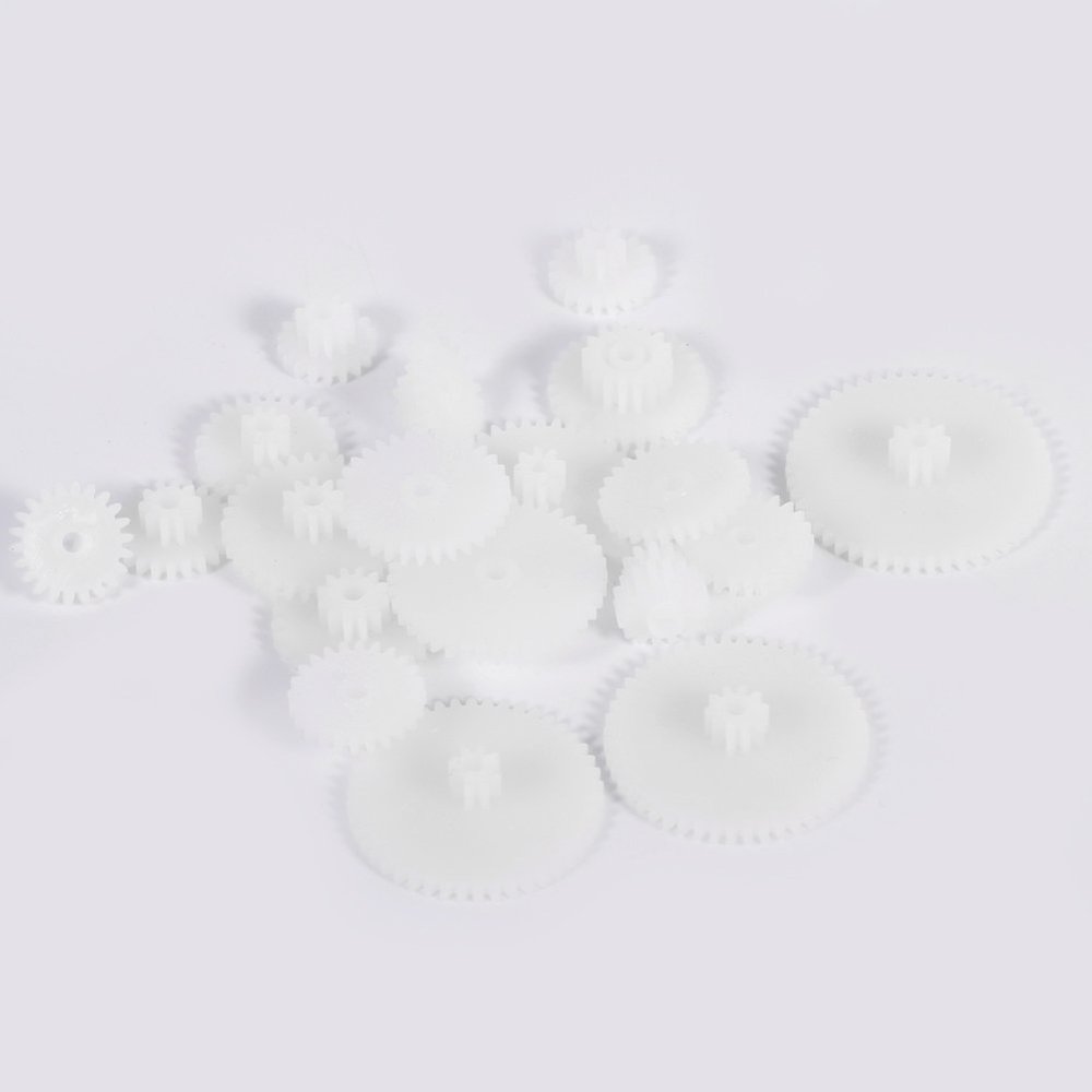 Adfaga 19Pcs Plastic Gears Kit Durable Motor Gear Set with Multiple Tooth Configurations for DIY Robot Car Model Building and Science Projects White