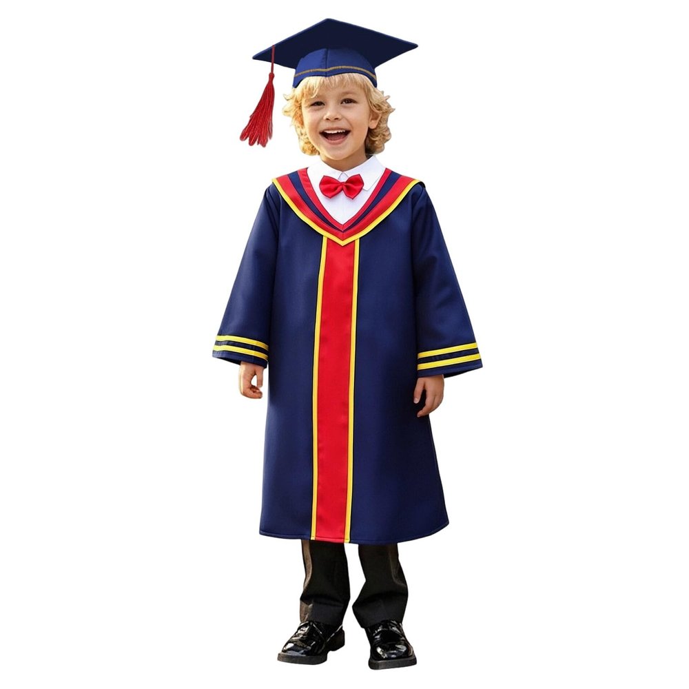 Kindergarten 2026 Graduation Cap and Gown Tassel Sets with Charm Graduations Stoles for Kids Grad Party Yellow Green Navy