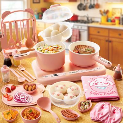 Gotoofun Kids Cooking Sets Real, Electric Dual Stove Real Cooking Set for Kids with Mini Cookware, Safe Utensils, Apron & Kitchen Tools, Montessori Pretend Play Cooking Toy for Girls Ages 8+Pink