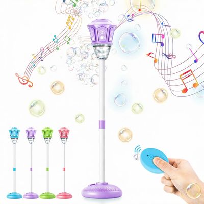 Automatic Bubble Machine, 2026 New Standing Bubble Maker Machine with Lights and Music and Remote, Adjustable Height Outdoor Bubble Blower Maker for Parties Birthday Wedding (Purple)