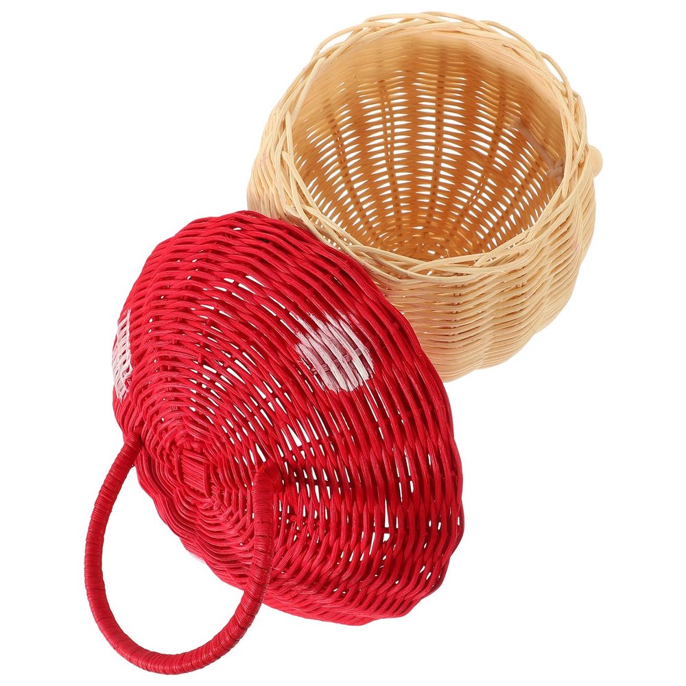 Yardwe Woven Rattan Mushroom Handbag Storage Basket, Portable Girls Candy Snack Organizer and Photography Prop, Handmade Beaded Shoulder Bag Random Color