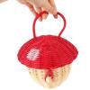 Yardwe Woven Rattan Mushroom Handbag Storage Basket, Portable Girls Candy Snack Organizer and Photography Prop, Handmade Beaded Shoulder Bag Random Color view 4