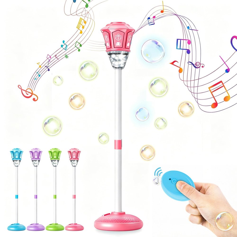 Automatic Bubble Machine, 2026 New Standing Bubble Maker Machine with Lights and Music and Remote, Adjustable Height Outdoor Bubble Blower Maker for Parties Birthday Wedding (Pink)