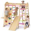 9-in-1 Indoor Playground for Toddlers, Montessori Wooden Jungle Gym Kids Climbing Indoor with Slide, Swing, Monkey Bars, Rock Wall, Rope Ladder & Net, Activity Playset for Boys Girls view 1