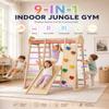 9-in-1 Indoor Playground for Toddlers, Montessori Wooden Jungle Gym Kids Climbing Indoor with Slide, Swing, Monkey Bars, Rock Wall, Rope Ladder & Net, Activity Playset for Boys Girls view 2