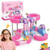 YESHIN Pink Electric Train Set Flexible Race Track for Kids, STEM Building Toy Train Track Gravity-Defying 3D Embedded Layouts & Motorized Car, Magnetic Train for 3-12 Boys Girls DIY Birthday Gift view 1