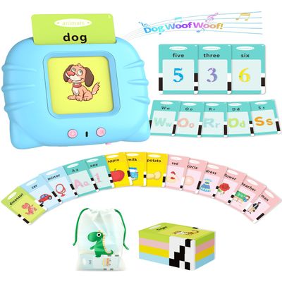 Aullsaty Talking Flash Cards for Toddlers 1-5 Years Old, Upgraded 536 Sight Words with 6 Songs Montessori Autism Sensory Toys, Educational Learning Speech Therapy Birthday Gifts for Boys Girls (Blue)