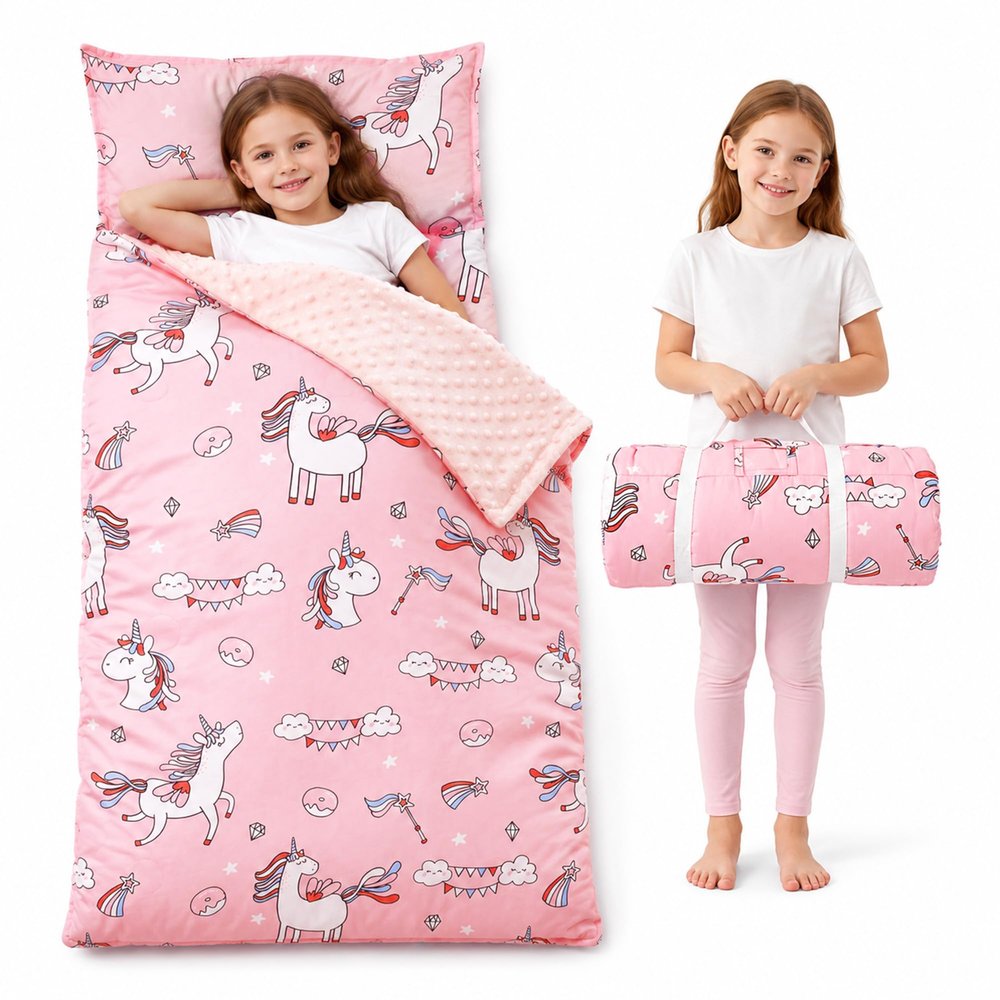 Bunnikins & Clover Unicorn Toddler Nap Mat for Daycare, Kids Slumber Bag