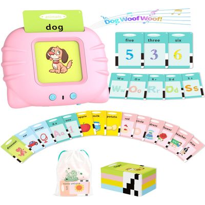 Aullsaty Talking Flash Cards for Toddlers 1-5 Years Old, Upgraded 536 Sight Words with 6 Songs Montessori Autism Sensory Toys, Educational Learning Speech Therapy Birthday Gifts for Boys Girls (Pink)