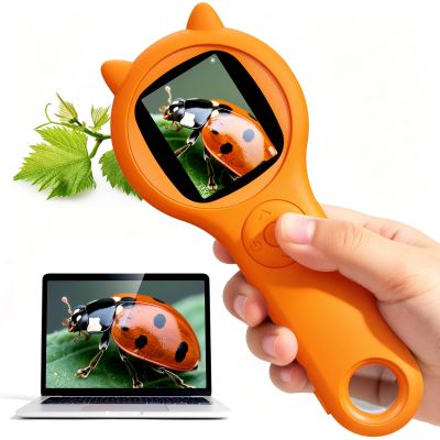 Bug Exploration Microscope for Kids, 500X Handheld Digital Microscope with 2" IPS Screen, Backyard Adventure STEM Science Toy Age 5-12 (Orange)