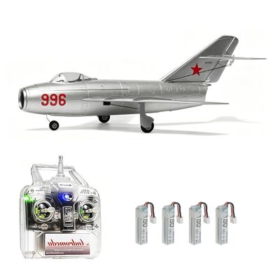MinimumRC MiG-15 Micro EDF RC Plane 4CH 2.4GHz Gyro Stabilized 30mm Ducted Fan Jet, Aerodynamic Fixed Wing Aircraft Kit with Detachable Landing Gear, Brushed Power Motor (Right Throttle/4 Batteries)