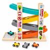 Montessori Toys for 1 Year Old Boy, Wooden Car Ramp Toy with 4 Cars & Parking Area, Race Track Ramp Racer for Toddlers 1-3, Educational Toddler Car Toys, Birthday Gifts for Boys Girls 12+ Months view 1