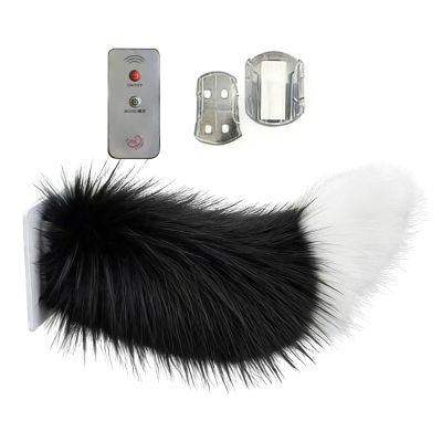 ToysCentral Basics Remote Control Electric Car Tail Rechargeable Cute Fuzzy Wagging Moving Tail Easy Install for Auto Trunk Charm Cosplay Accessory (Black White)