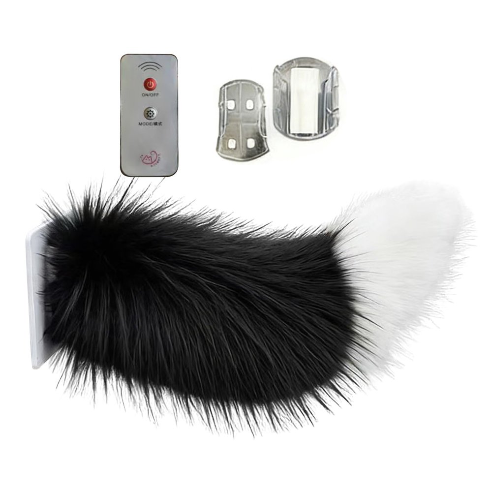 ToysCentral Basics Remote Control Electric Car Tail Rechargeable Cute Fuzzy Wagging Moving Tail Easy Install for Auto Trunk Charm Cosplay Accessory (Black White)