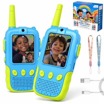 Video Walkie Talkie Toys for Age 3 4 5 6 7 8 9 10 11 12 Boys, 2 Pack Rechargeable Walkie Talkies with Screen, Christmas Birthday Gifts for Boys Kids Outdoor Camping (Blue)