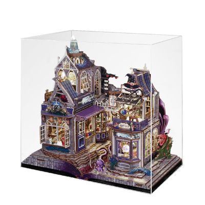 Xenotrix 3D Wooden Magic Castle Puzzle, DIY Miniature Fairy Tale Street Model Kit House Building Model, Creative Handcrafted Desk Deco for Home (300+PCS/Dust Cover Included)