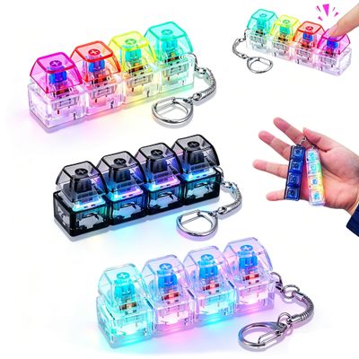 3-Pack Keyboard Fidget Keychain with LED Lights Stress Relief Clicker Toy for Sensory Decompression, Perfect for Office, Study & Gift Giving, Cute Keychain for Adults & Kids (Transparent)