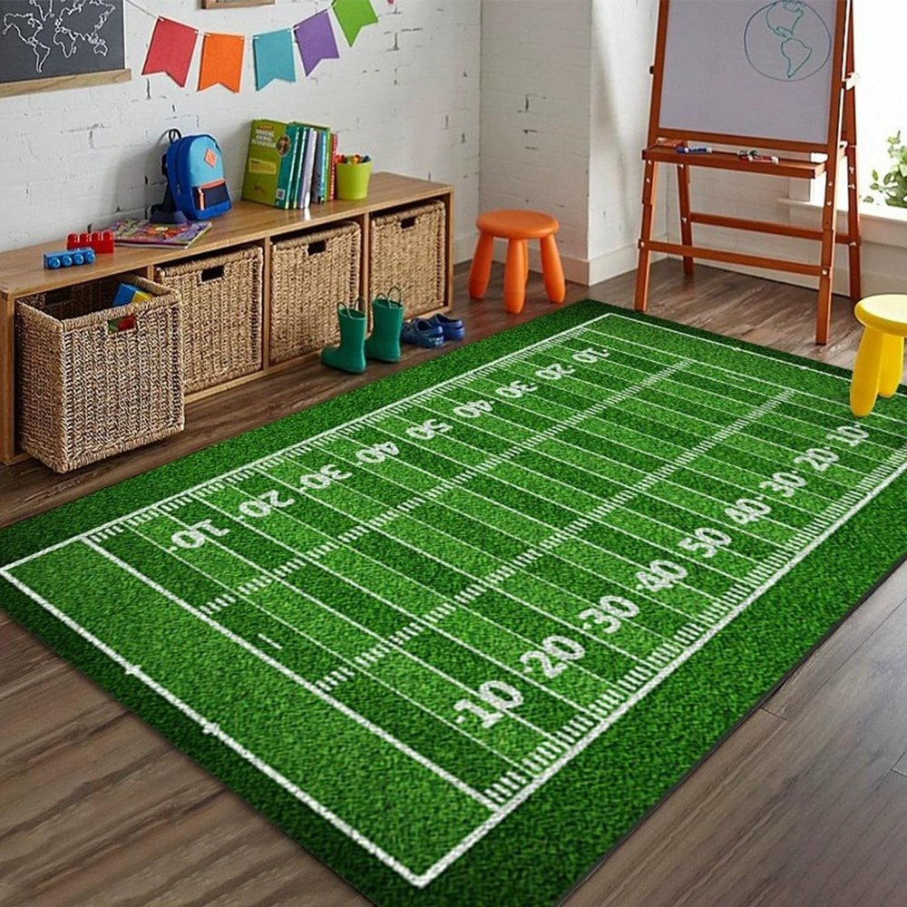 Sports Field Area Rug,Race Track Football Basketball Grass Kids Playmat Fun Carpet with Anti Skid Rubber Backing Washable Colorfast Children's Bedroom Living Room Nursery Classroom(Color 6,3x4ft)