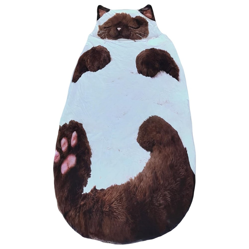 Kronabelle Cat Envelope Sleeping Bag, Adorable Winter Adult Plush Sleeping Bag, White and Brown