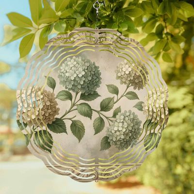 Cream Gold Hydrangeas Round Wind Spinner 10", 3D Stainless Steel Wind Spinners for Yard and Garden Farm Floral Art Indoor Outdoor Metal Hanging Craft Ornaments for Porch Lawn Home Party Decoration