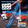 Race Track Truck Toys for 3 4 5 6 Years Old Kids - Carrier Truck Transport Car with 6 Die-Cast Cars Toys, 4-In-1 Truck with 2 Foldable Race Tracks, Christmas Birthday Gifts Toy for Toddler Boys, White view 2