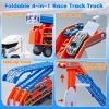 Race Track Truck Toys for 3 4 5 6 Years Old Kids - Carrier Truck Transport Car with 6 Die-Cast Cars Toys, 4-In-1 Truck with 2 Foldable Race Tracks, Christmas Birthday Gifts Toy for Toddler Boys, White view 3