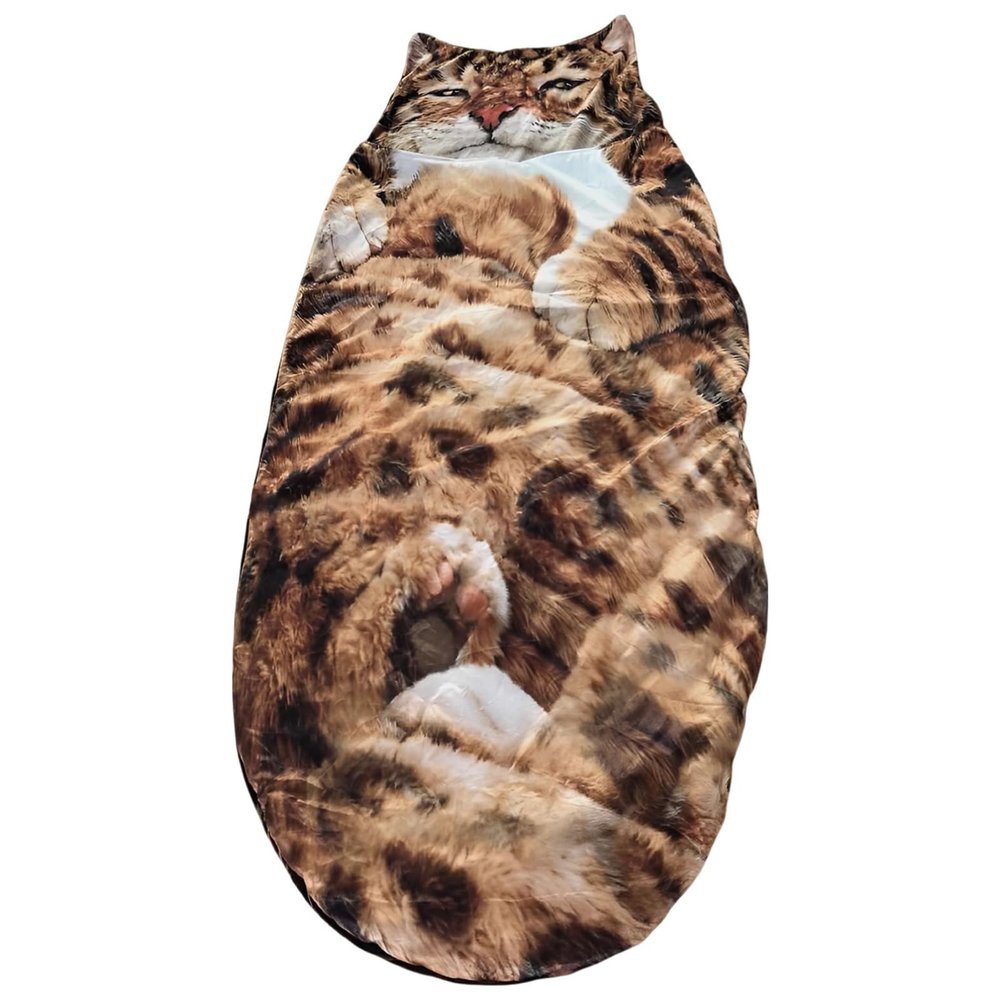 Kronabelle Cat Envelope Sleeping Bag, Adorable Adult Plush Winter Sleeping Bag, White and Brown with Black Strips