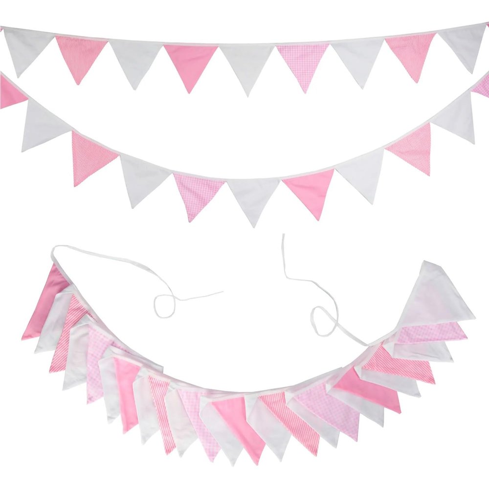 2sets 5.1M Cotton Fabric Bunting 24 Pennant Flags Wedding Party Decor Banner Home Baby Shower Carnival Garland(NO052)