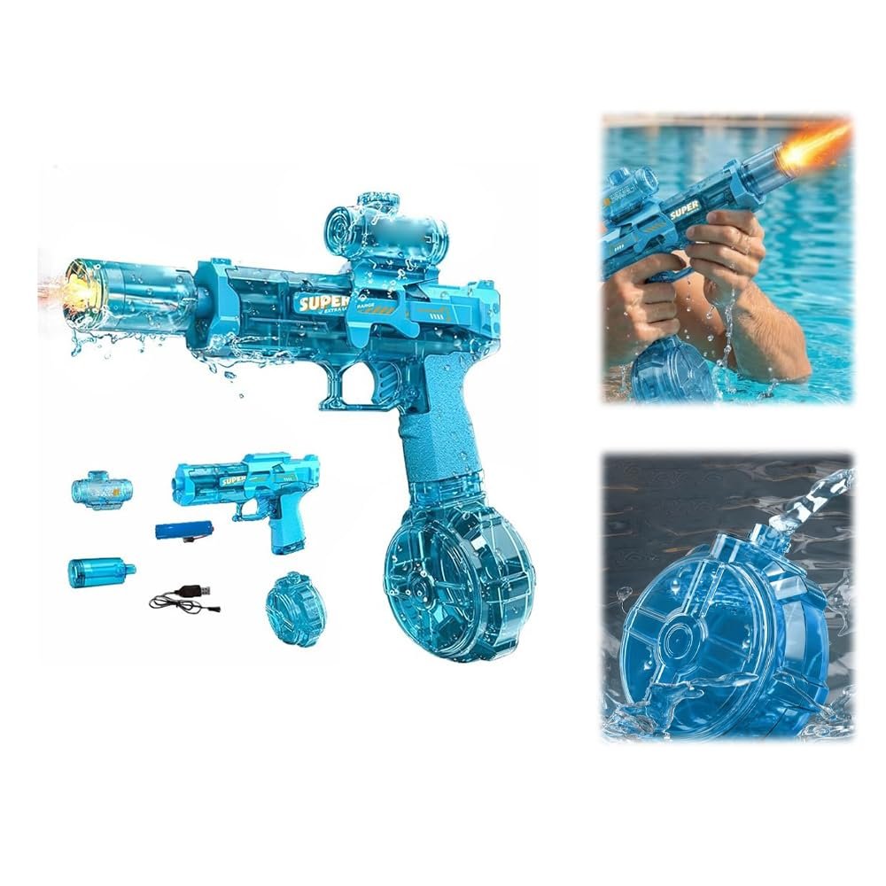 2026 Electric Water Gun, Automatic Rechargeable Water Blaster with LED Light, Long Range Water Shooter for Pool, Beach, Backyard, Outdoor Summer Activities (Blue)