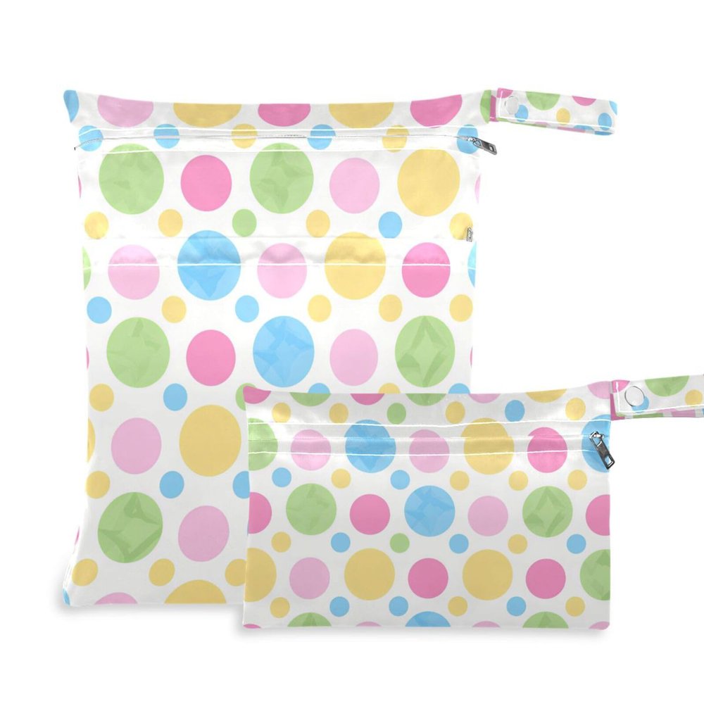 Gkseojer Multicolor Polka Dot Wet Bags Set of 2 Pcs Reusable Wet Dry Bags for Diaper Swimsuit Fitness