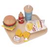 NOENNULL Wooden Play Fast Food Hamburger Set Educational Kitchen Accessories Toy for Kids 24 Pieces Sensory Game Learning Experience Indoor Feeling Birch Wood view 1