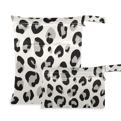 Gkseojer Leopard Prints Animals Pattern Wet Bags Set of 2 Pcs Reusable Wet Dry Bags for Diaper Swimsuit Fitness