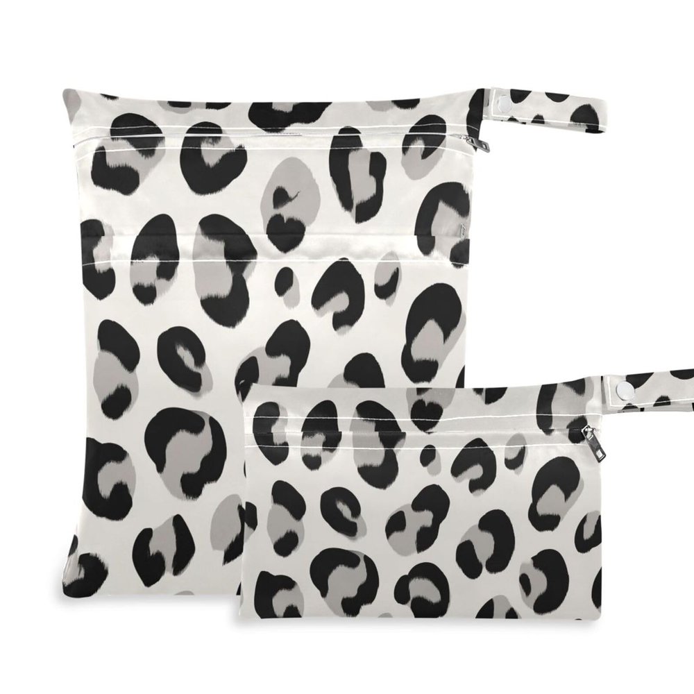 Gkseojer Leopard Prints Animals Pattern Wet Bags Set of 2 Pcs Reusable Wet Dry Bags for Diaper Swimsuit Fitness