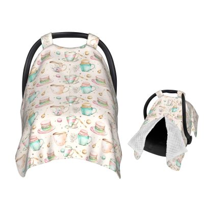 AuHomea Tea Party Baby Car Seat Canopy and Nursing Cover for Breastfeeding Multi-Use Cover Lightweight Infant Stretchy Carrier Carseat Winter Cover for Newborn Girls Boys
