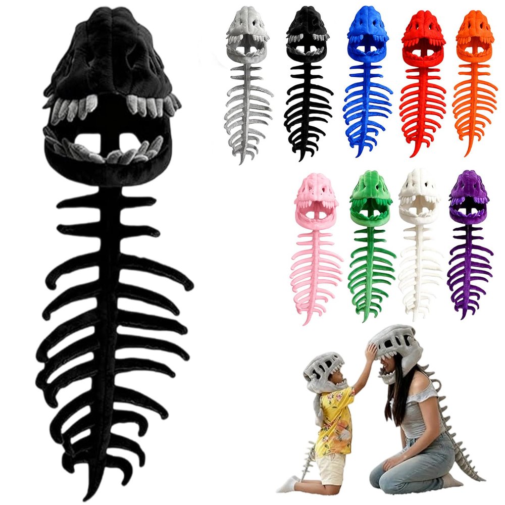 2026 New Dinosaur Skeleton Costume, 3D Spinosaurus Skull Mask & Plush Spine, for Dress-Up Play (Black,47in)