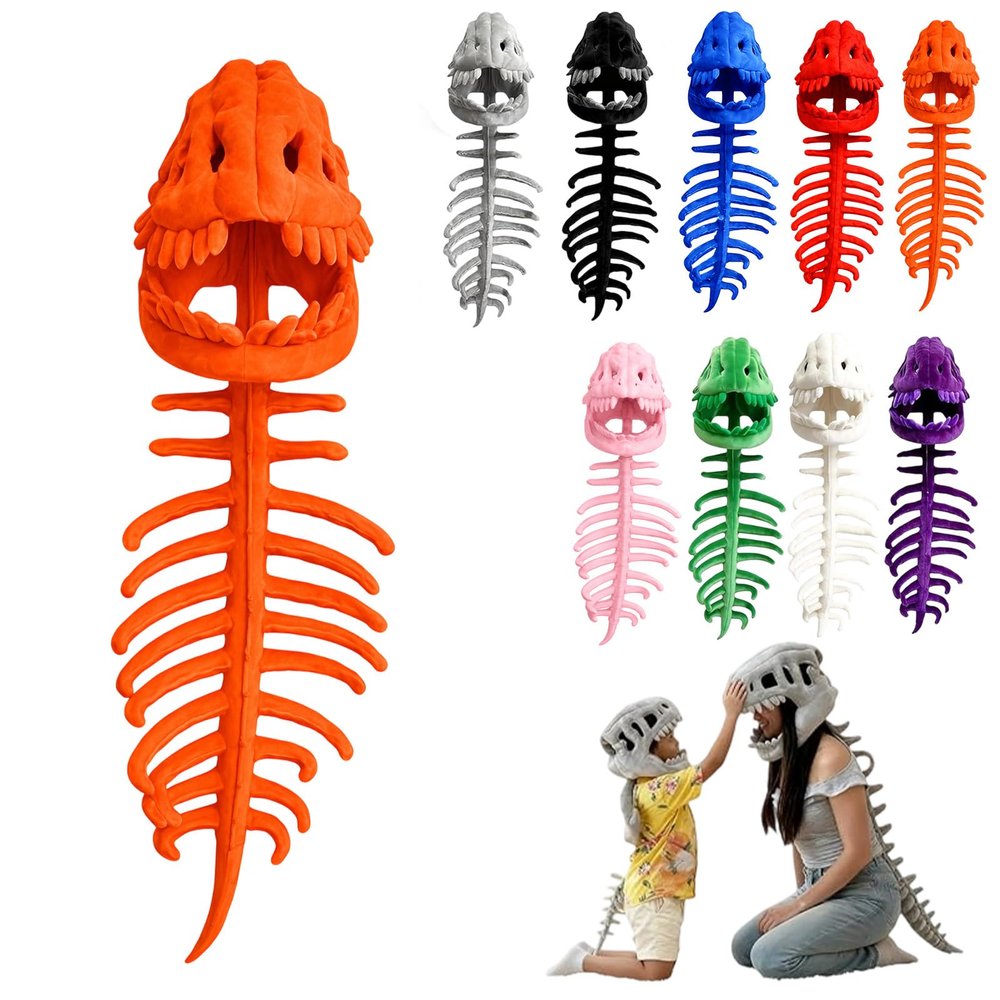 2026 New Dinosaur Skeleton Costume, 3D Spinosaurus Skull Mask & Plush Spine, for Dress-Up Play (Orange,31in)