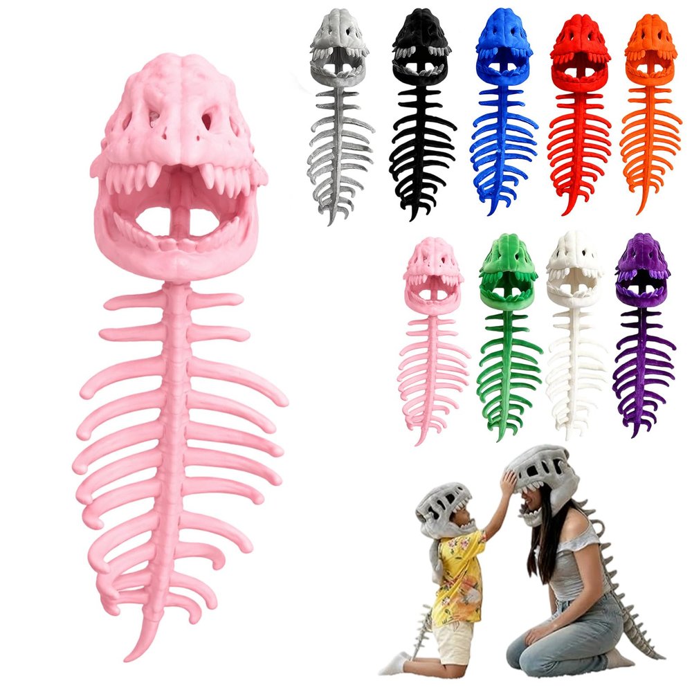 2026 New Dinosaur Skeleton Costume, 3D Spinosaurus Skull Mask & Plush Spine, for Dress-Up Play (Pink,47in)