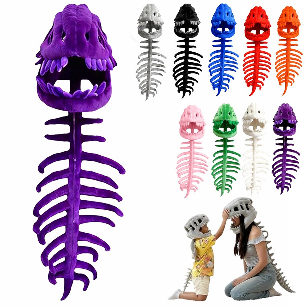 2026 New Dinosaur Skeleton Costume, 3D Spinosaurus Skull Mask & Plush Spine, for Dress-Up Play (Purple,47in)
