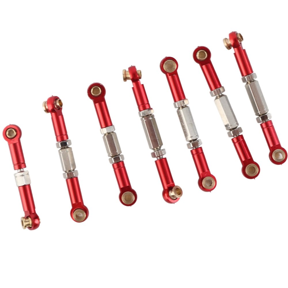 Alomejor RC Car Metal Pull Rods, 7pcs Servo Linkage Set with Screwdriver for 144001 1 14 Scale RC Car, Lightweight Durable (Red)
