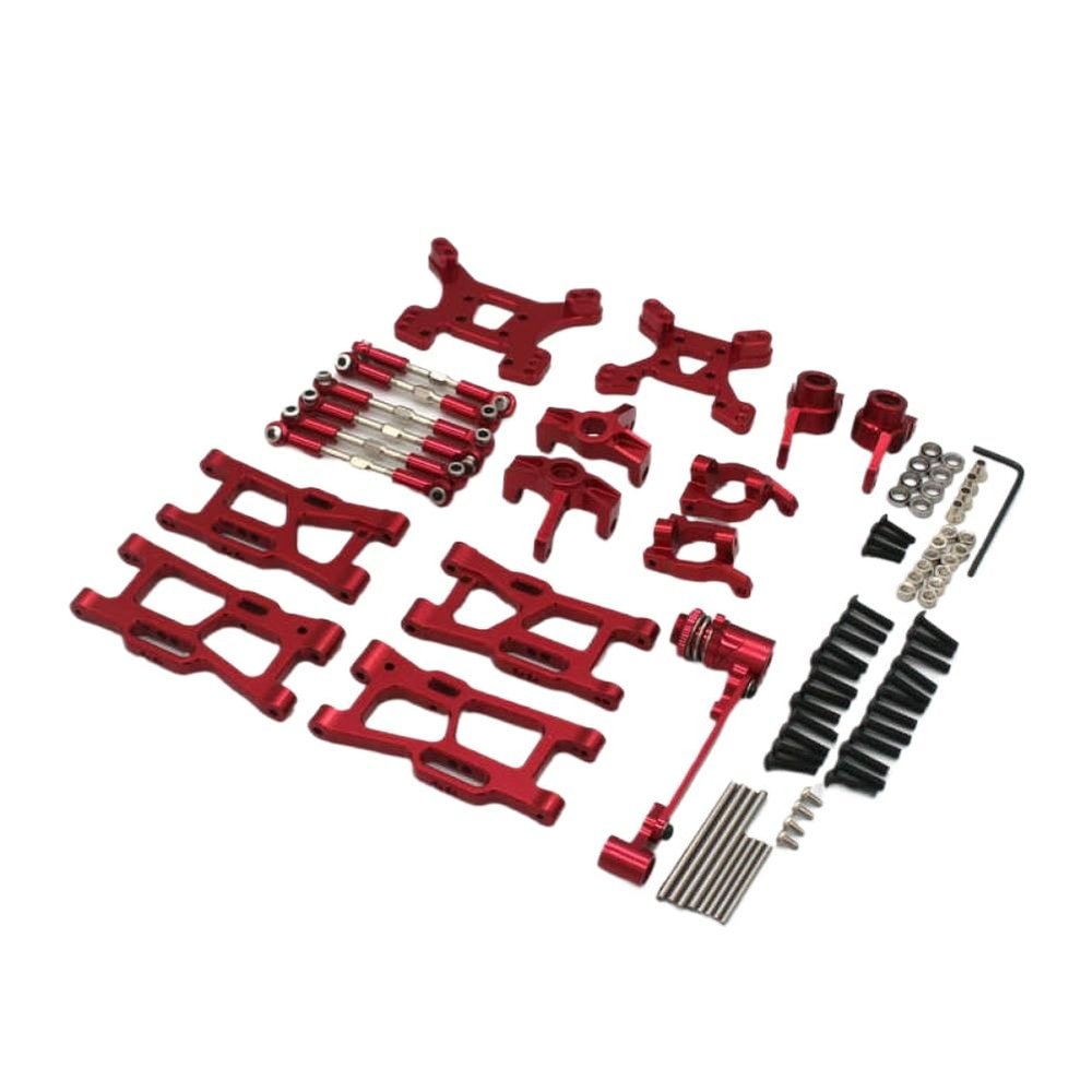 ZenithRide Metal Upgrade Parts Compatible with 1/12 and 1/14 Scale Remote Control Cars Includes Front and Rear Swing Arms, Steering Components, and Shock Absorber Rods(Red)