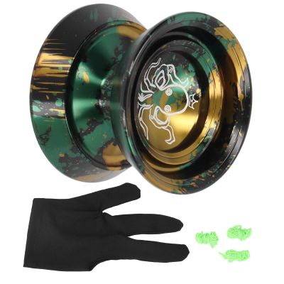 Omquot Advanced Non-Reactive Aluminum Alloy YoYo Ball for Competition with Gloves for Adults 1.6 Inch 3 String (Black Gold)