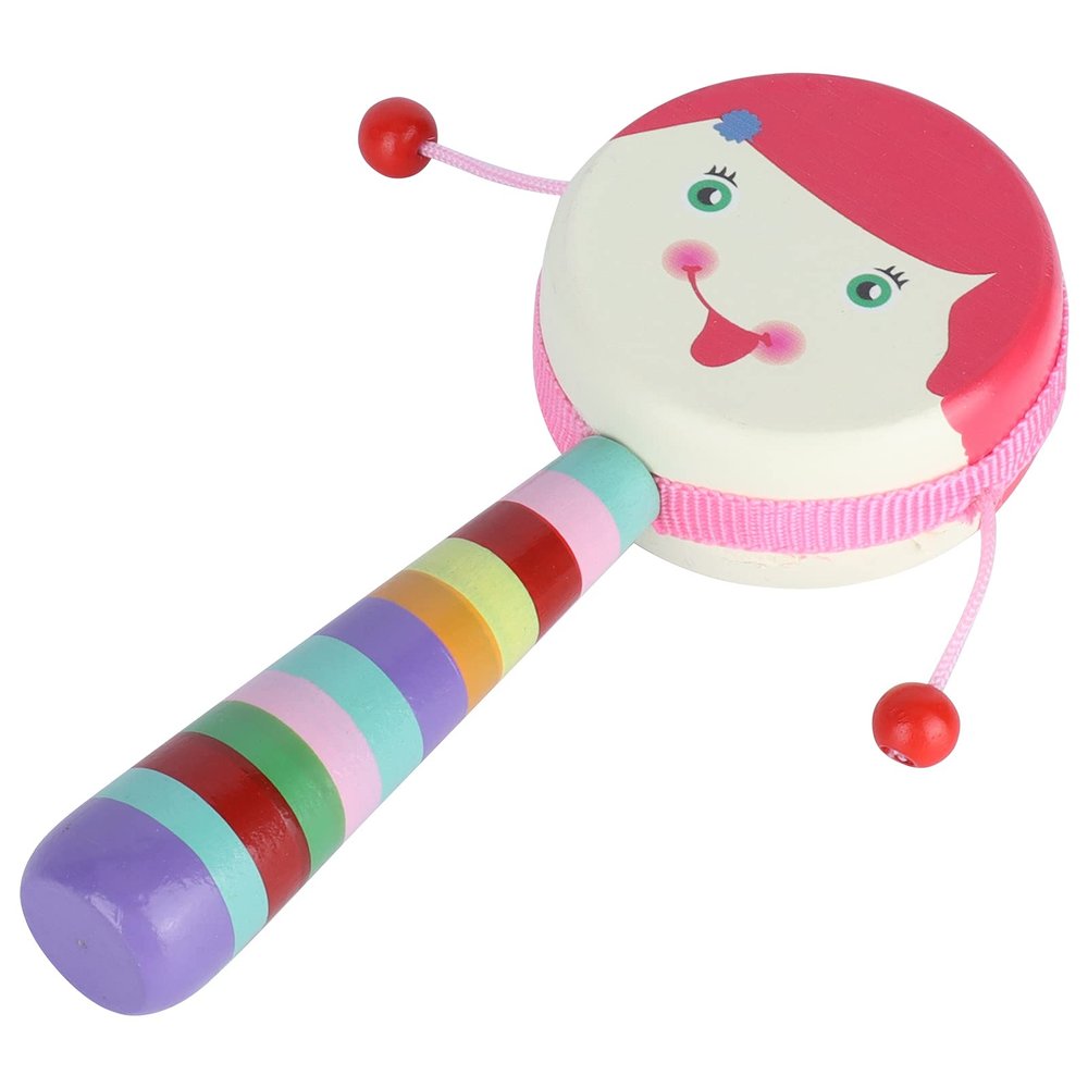 Aumotop Portable Cartoon Rattle Toy Drum Hand Instrument Music Toy for Kids, Maple + Polyester Drum Skin