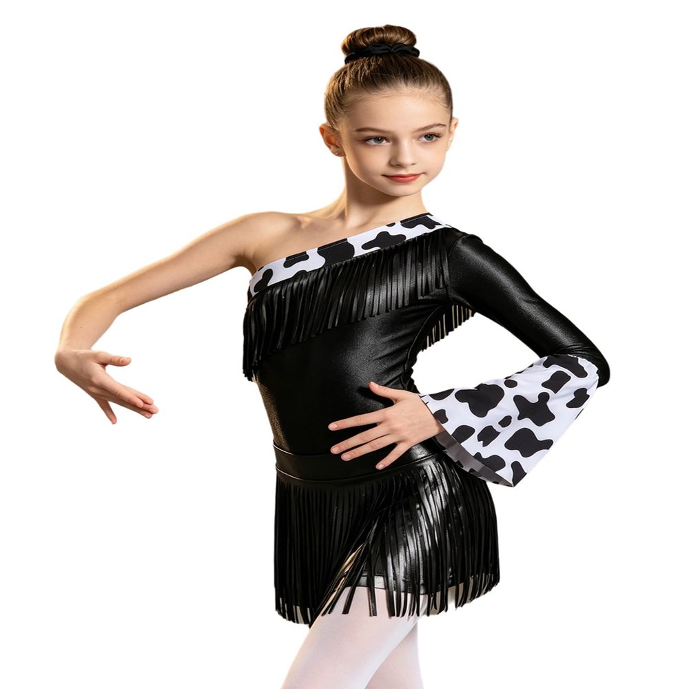 iiniim Girls 3 Pieces Halloween Party Dress Up Metallic Tassels Shorts Western Rodeo Performance Suits Black 12 Years
